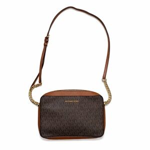 Michael Kors Brown MK Signature Crossbody Bag | Gold Chain | Like New
